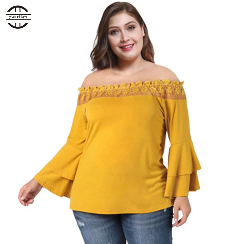 New Big Size Shirts Women 2018 Sexy Off Shoulder Lace Tops Flare Sleeve Casual O Neck Tee Shirt Femme Plus Size Women Clothing
New Big Size Shirts Women 2018 Sexy Off Shoulder Lace Tops Flare Sleeve Casual O Neck Tee Shirt Femme Plus Size Women Clothing
