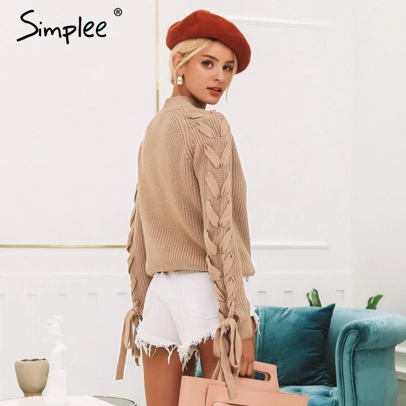 Simplee O neck knitted women sweater Lace up cute pullover and sweaters Winter 2018 female jumper elegant ladies tops jumper
Simplee O neck knitted women sweater Lace up cute pullover and sweaters Winter 2018 female jumper elegant ladies tops jumper