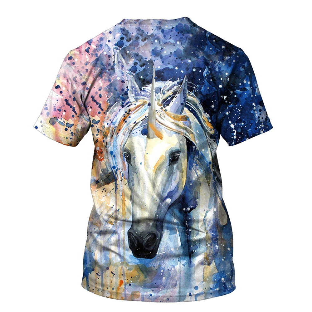 FCCEXIO 2018 New Summer T Shirt Women Animal Horse 3D Print Oil Color Tshirt Hiphop Lnk Splash T-Shirt Harajuku Crop Top 23