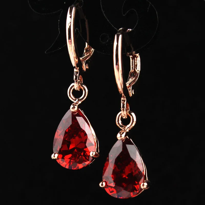 New Fashion Women/Girl's Rose Gold-color Red Garnet CZ Stone Pierced Dangle Drop Earrings Wedding Jewelry Gift Free shipping
New Fashion Women/Girl's Rose Gold-color Red Garnet CZ Stone Pierced Dangle Drop Earrings Wedding Jewelry Gift Free shipping