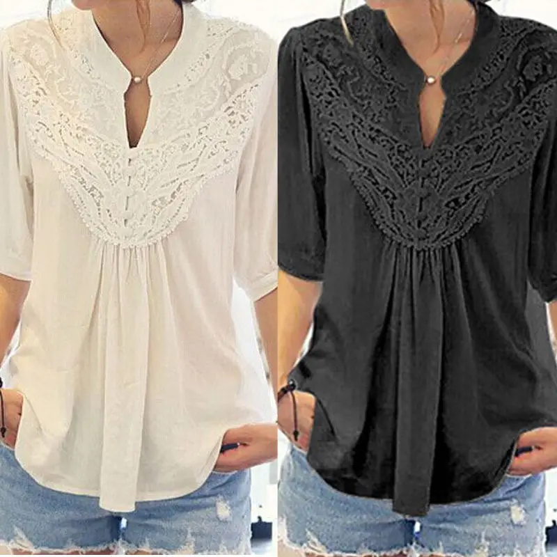 Stylish Womens Summer V-Neck Half Sleeve Casual Loose Cotton Tops T-Shirt Outfit Soft Black and White Lace BuckleTee
Stylish Womens Summer V-Neck Half Sleeve Casual Loose Cotton Tops T-Shirt Outfit Soft Black and White Lace BuckleTee