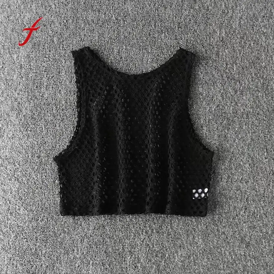 Сексуальный черный/красный укороченный топ Feitong 2018 Сетчатая футболка женские