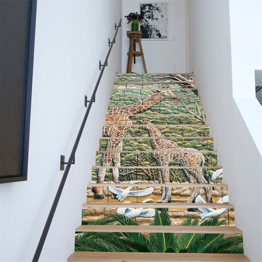 2018 New 6-Type 13Pcs 3D DIY Entrance Stair Riser Sticker Photo Mural Wall Decal