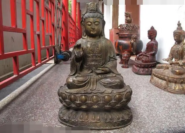 Chinese Tibet Buddhism temple Bronze Kwan-Yin Bodhisattva Buddha Statue