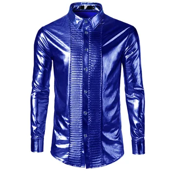 Men's Shiny Blue Coated Metallic Night Club Shirt Chemise Homme 2018 New Casual Button Down Dress Shirts Men Stage Prom Costume
Men's Shiny Blue Coated Metallic Night Club Shirt Chemise Homme 2018 New Casual Button Down Dress Shirts Men Stage Prom Costume