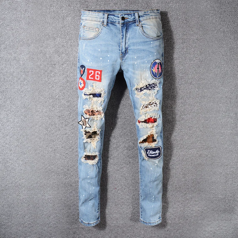 American Streetwear Fashion Men Jeans Blue Elastic Destroyed Ripped Jeans Men Patches Broken Pants Hip Hop Skinny Jeans homme
American Streetwear Fashion Men Jeans Blue Elastic Destroyed Ripped Jeans Men Patches Broken Pants Hip Hop Skinny Jeans homme
