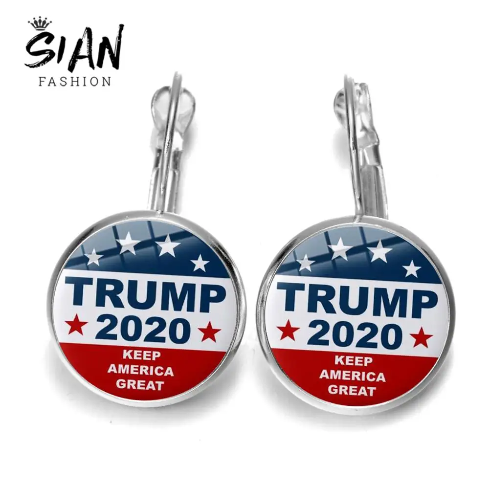 SIAN Donald Trump 2020 Earrings Keep America Great Symbol Trump for President Series Earring Glass Silver Bronze Fashion Jewelry
SIAN Donald Trump 2020 Earrings Keep America Great Symbol Trump for President Series Earring Glass Silver Bronze Fashion Jewelry