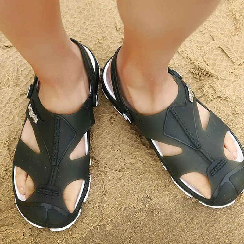 Мужские сандалии с перфорацией Нескользящие плоская подошва пляжная обувь
