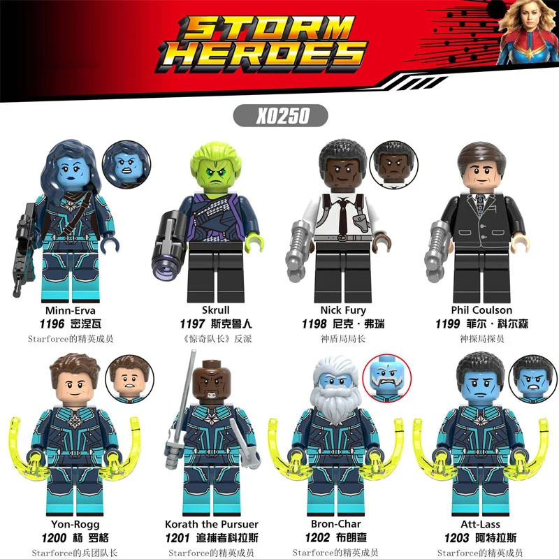 New Style Superhero Building Blocks Minn-Erva Skrull Bron-Char Action Figure Toy for Children Assembly Bricks Model Starforce
New Style Superhero Building Blocks Minn-Erva Skrull Bron-Char Action Figure Toy for Children Assembly Bricks Model Starforce