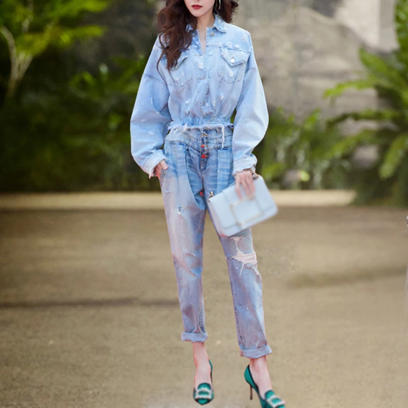 HIGH QUALITY New Fashion 2019 Runway Suit Set Women's Denim Casual Jacket Jeans Set
HIGH QUALITY New Fashion 2019 Runway Suit Set Women's Denim Casual Jacket Jeans Set