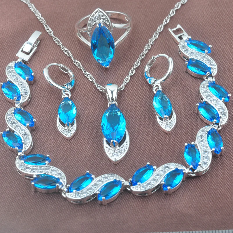 New Sky Blue Zirconia 925 Sterling Silver Women's Jewelry Set Bracelet Necklace Pendant Earrings Ring YZ0427
New Sky Blue Zirconia 925 Sterling Silver Women's Jewelry Set Bracelet Necklace Pendant Earrings Ring YZ0427