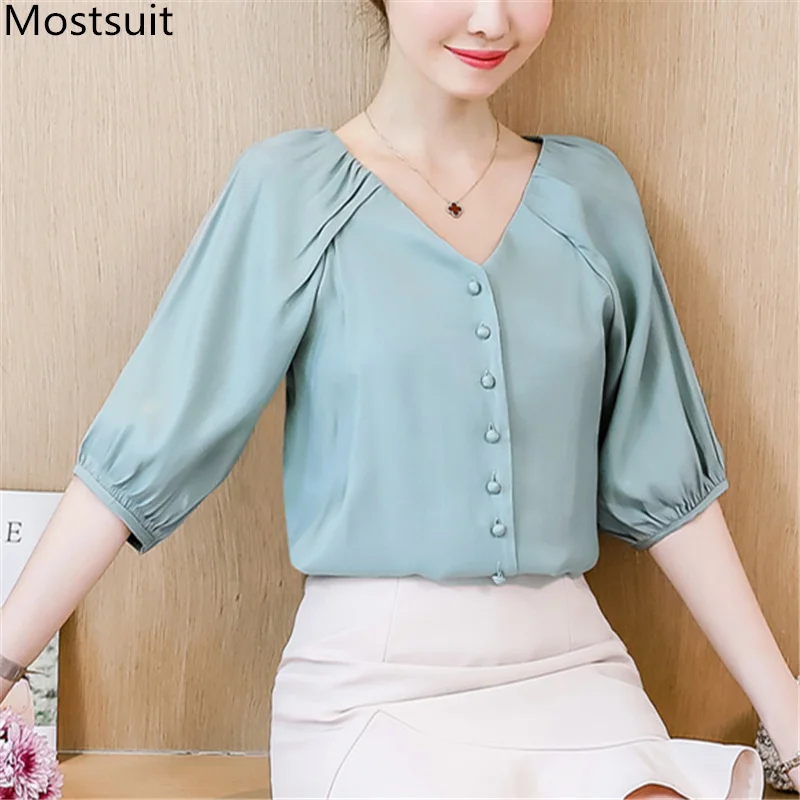 2019 Summer Chiffon Blouses Kimono Women Half Sleeve V-neck Tops Female Korean Elegant Office Kawaii Shirts Blusas Mujer De Moda
2019 Summer Chiffon Blouses Kimono Women Half Sleeve V-neck Tops Female Korean Elegant Office Kawaii Shirts Blusas Mujer De Moda