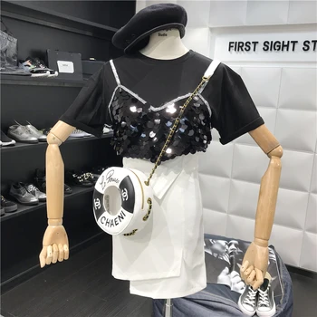 Patchwork Sequins Short Sleeve T-shirts for Women New Spring Summer Loose Faux Two Piece Top Casual Students Tshirts
Patchwork Sequins Short Sleeve T-shirts for Women New Spring Summer Loose Faux Two Piece Top Casual Students Tshirts
