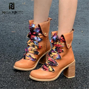 Prova Perfetto Fashion Brown Women Ankle Boots Genuine Leather Chunky High Heel Booties Autumn Lace Up Riband Platform Botas
Prova Perfetto Fashion Brown Women Ankle Boots Genuine Leather Chunky High Heel Booties Autumn Lace Up Riband Platform Botas