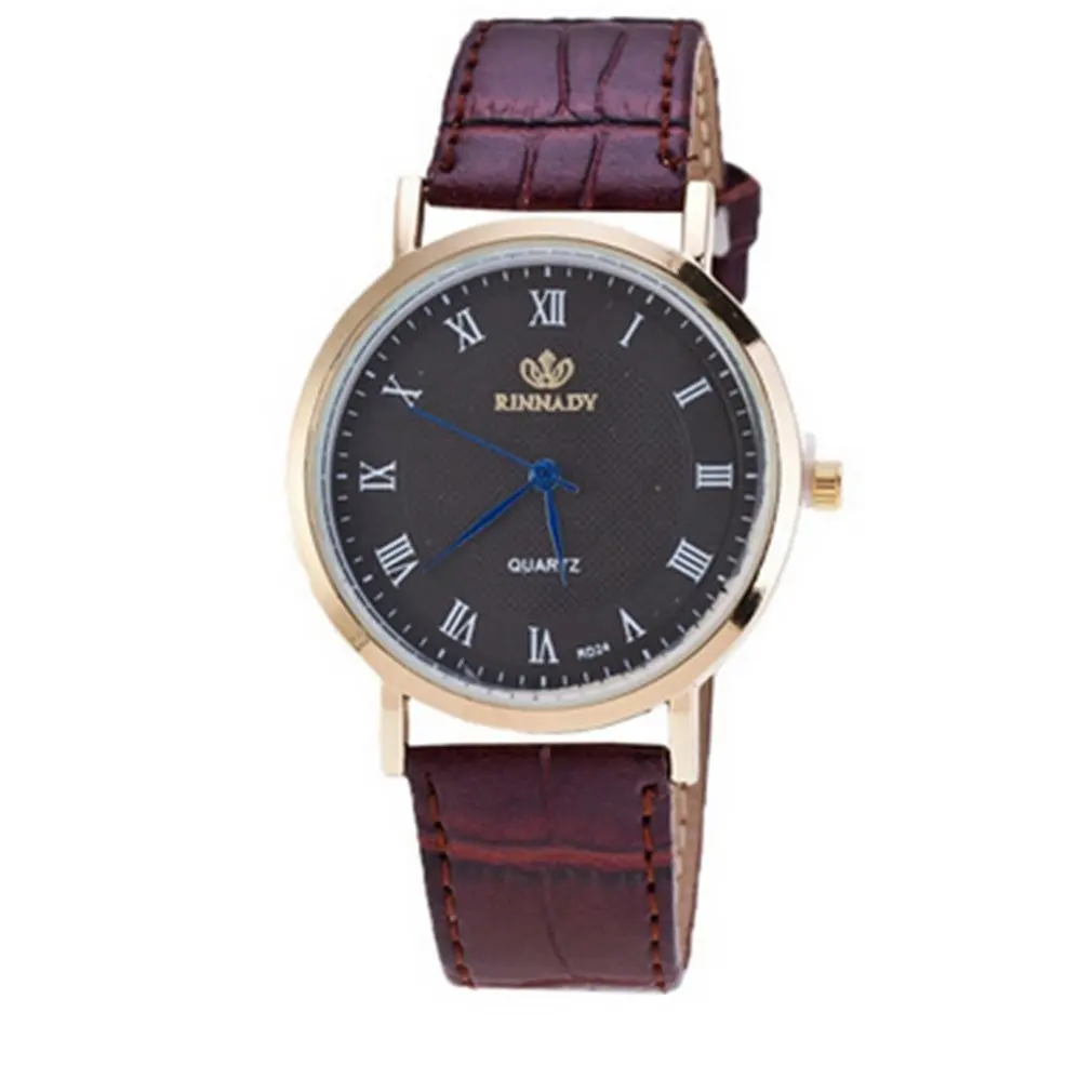 Stylish Fashion Men Watch PU Leather Strap Rome Scale Round Dial Quartz All-match Casual Wristwatch Male Bracelet | Наручные часы