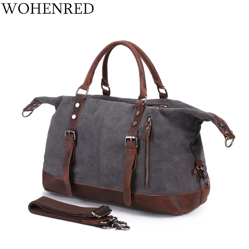 

Men's Travel Bags Vintage Leather Canvas Carry on Luggage Bags Big Men Duffel Bags Travel Tote Large Weekend Bag Overnight