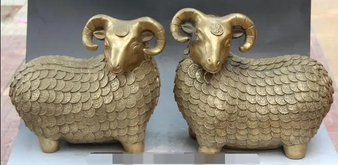 S00143 14" Chinese Fengshui Folk Bronze Wealth Money Sheep Goat Animal Statue Pair B0403
S00143 14" Chinese Fengshui Folk Bronze Wealth Money Sheep Goat Animal Statue Pair B0403
