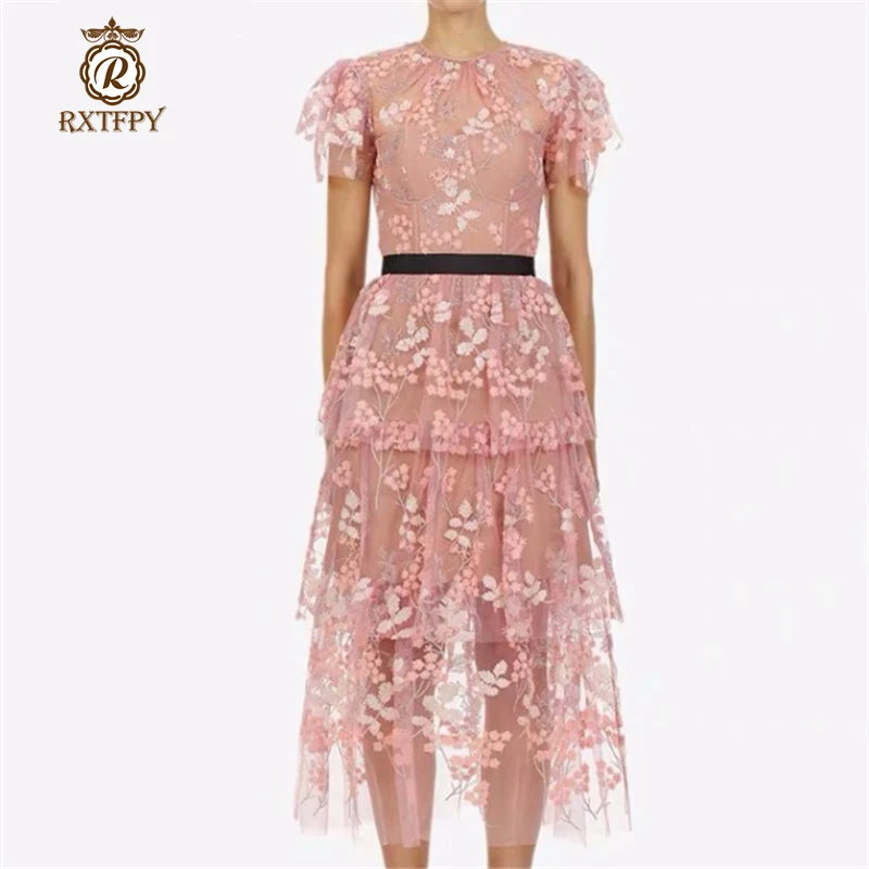 Spring/summer new SP cherry blossom powder beaded embroidered mesh see-through short-sleeved round-neck cake dress holiday dress
Spring/summer new SP cherry blossom powder beaded embroidered mesh see-through short-sleeved round-neck cake dress holiday dress