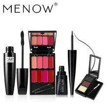 MENOW Merek Make up set 8 warna Lip Gloss Palette & Hitam Maskara tahan air & Cepat Kering Liquid Eyeliner & Alis drop kapal 5440(China)