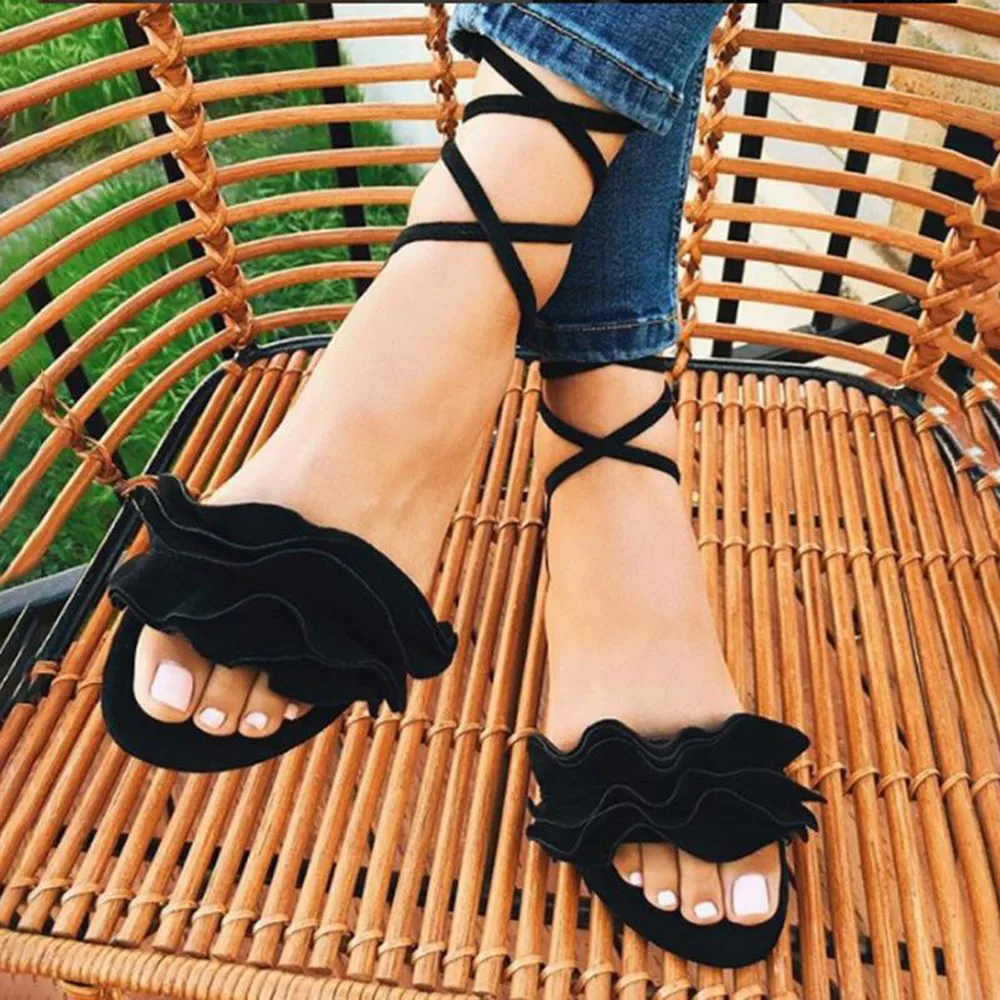 Plus Size Women's Sandal Ruffles Shoes Woman Cross Bandage Sandals Summer Shoes Flats Lace-up Ankle Strap Sandalias Mujer #TX4
Plus Size Women's Sandal Ruffles Shoes Woman Cross Bandage Sandals Summer Shoes Flats Lace-up Ankle Strap Sandalias Mujer #TX4