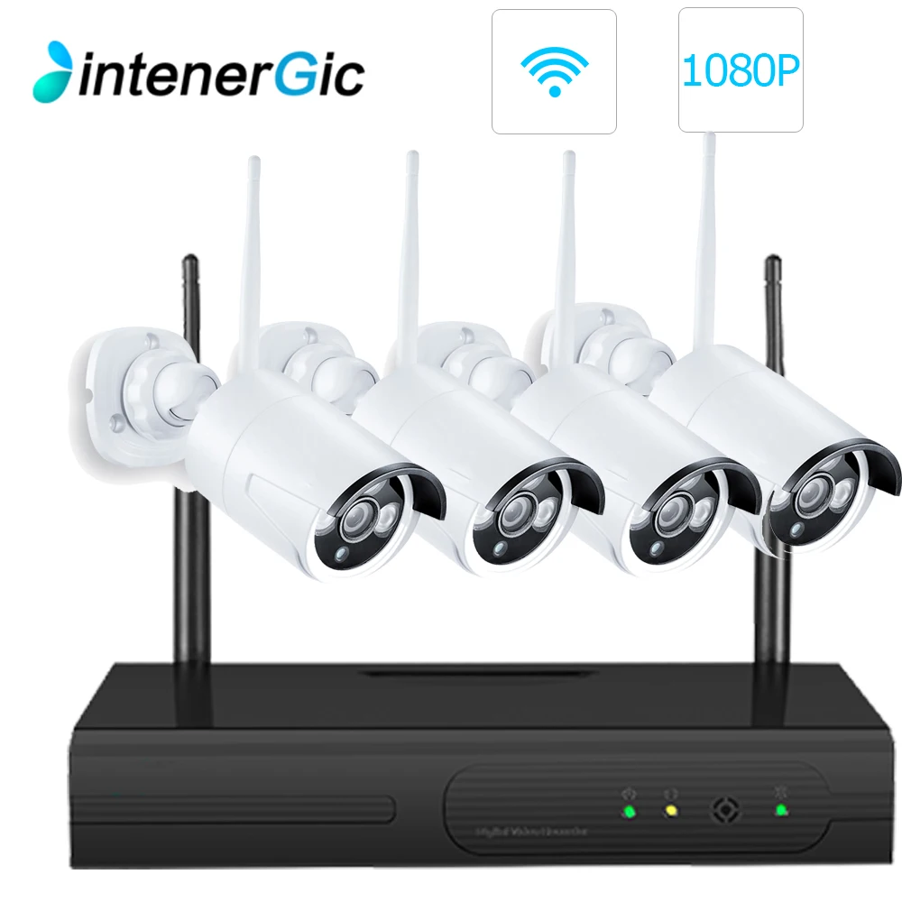 

INTENERGIC CCTV Camera System Wifi 1080P NVR Kit 4CH 1080P HD IP Camera Audio Record Outdoor Night Vision Security Camera System