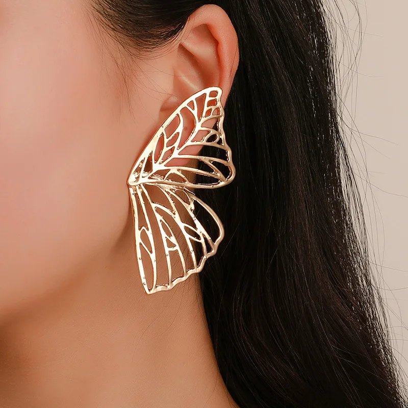Hollow Butterfly Earrings Elegant Big Fan Shaped Metal Women Stud Fashion Jewelry Accessories | Украшения и аксессуары