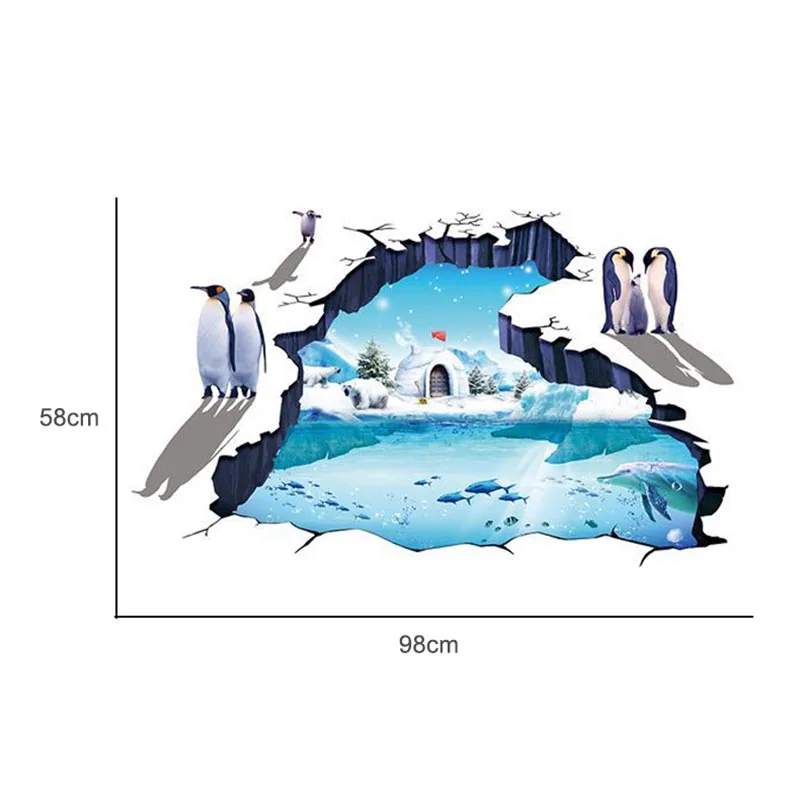 

3D Wall Floor Sticker PVC Waterproof Removable DIY Home Decoration Polar Glacier Penguin Art Decal H99F