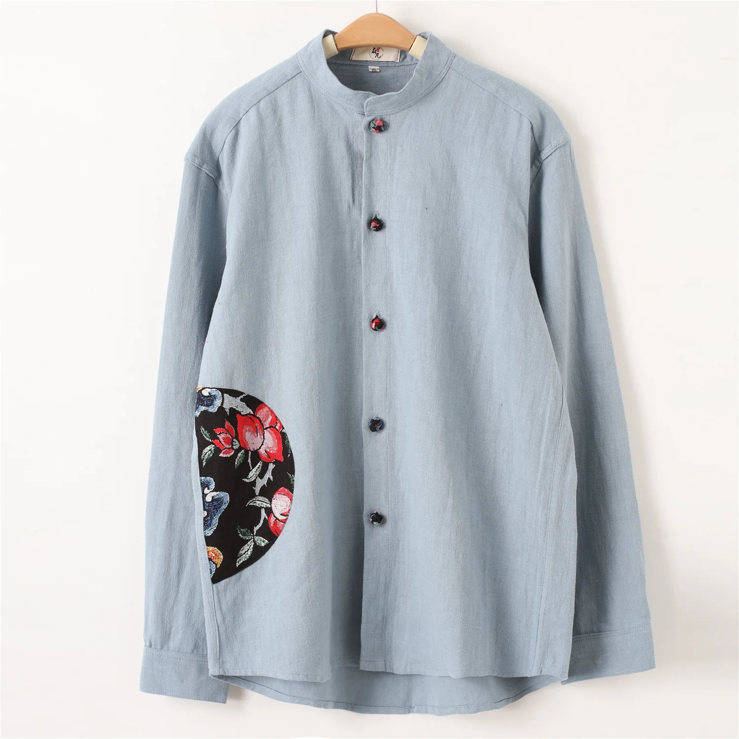 Spring New Printing Cloth Buckle National Stand Collar National Men's Ramie Casual Shirt Sand Washed
Spring New Printing Cloth Buckle National Stand Collar National Men's Ramie Casual Shirt Sand Washed