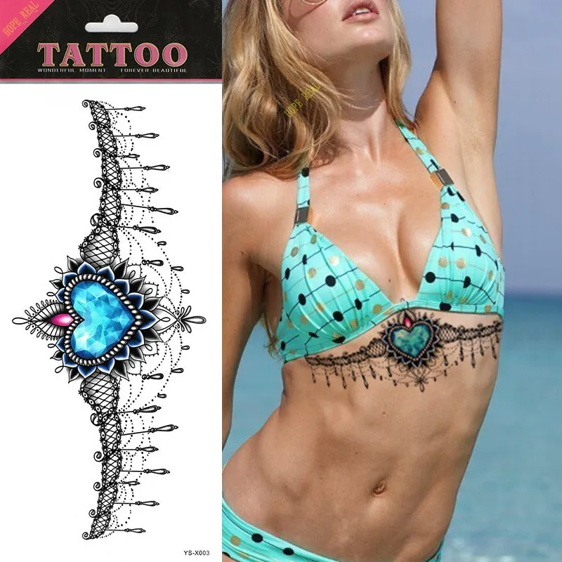 1pcs Beast Colorful Tattoo Sticker Blue Gemstone Love Jerewly Design Chest Temporary Body Art Tatuagem | Красота и здоровье