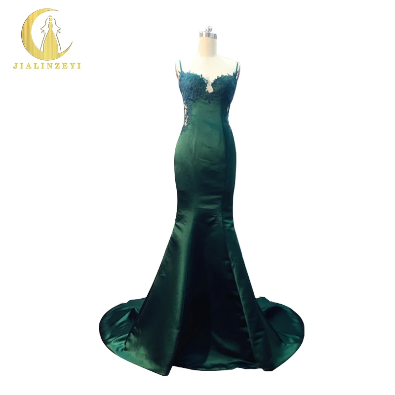 JIALINZEYI Real Image Sample Sexy Dark Green spaghetti strap Satin with Lace Mermaid Party Dress evening dress 2019
JIALINZEYI Real Image Sample Sexy Dark Green spaghetti strap Satin with Lace Mermaid Party Dress evening dress 2019