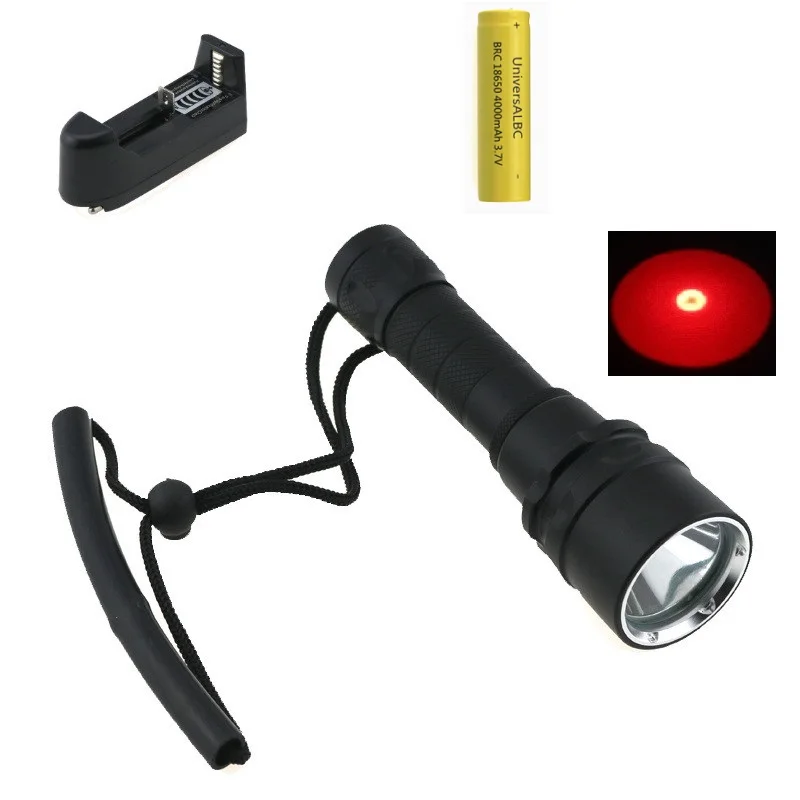 

Professional Cree Q5 Red Light LED Underwater Video Light Scuba Diving Flashlight Torch Dive Lamp + 18650 Battery + EU Charger