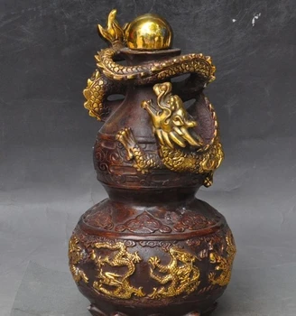 13"Chinese Bronze Gilt Lucky 9 Dragon Play Bead Statue Gourd Bottle Vase Pot Jar
13"Chinese Bronze Gilt Lucky 9 Dragon Play Bead Statue Gourd Bottle Vase Pot Jar