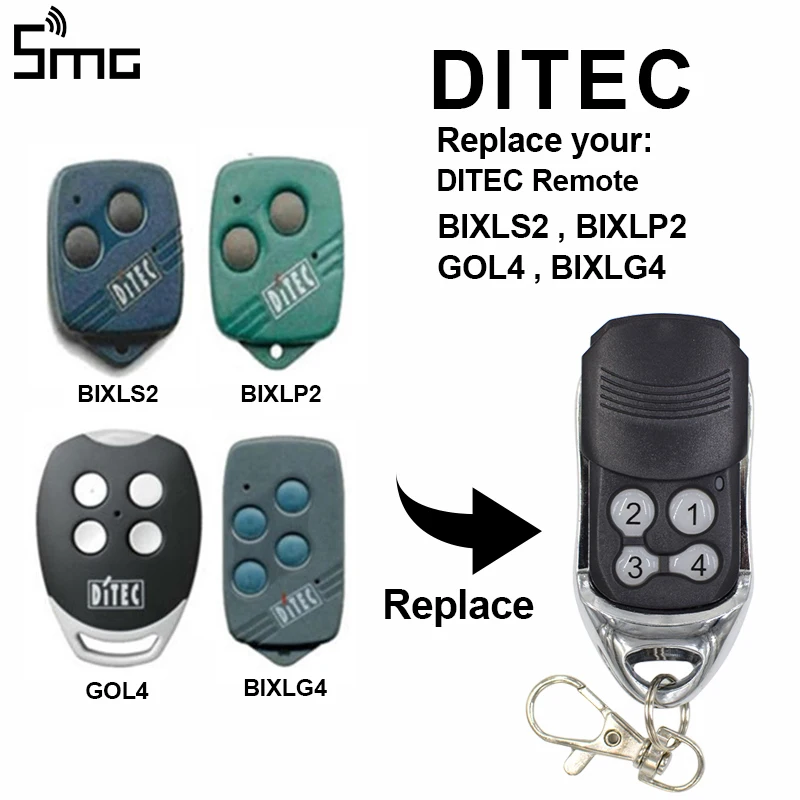 1pcs DITEC compatible DITEC GOL4 BIXLG4 BIXLP2 BIXLS2 433mhz Remote Control duplicator Fob 433.92MHz rolling code
1pcs DITEC compatible DITEC GOL4 BIXLG4 BIXLP2 BIXLS2 433mhz Remote Control duplicator Fob 433.92MHz rolling code