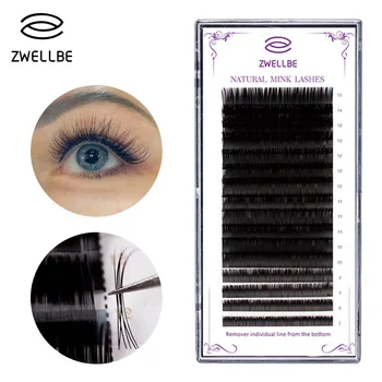 zwellbe 16Rows/Case 7~15mm Mix In One Tray Natural Synthetic Mink Individual Eyelash Extension Makeup Cilia Professional Use