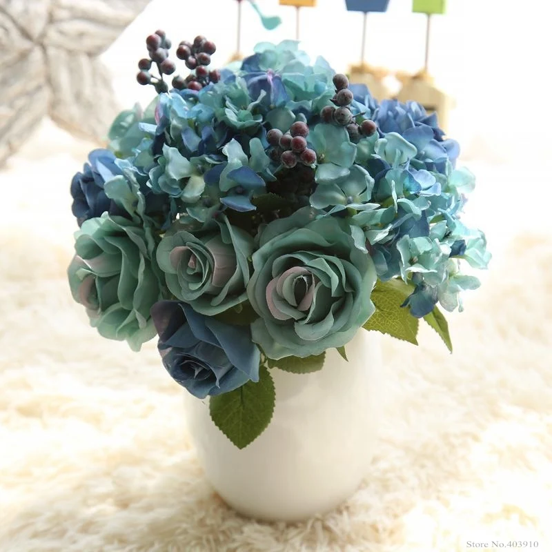 1 Bunch 6pcs Artificial Flowers Blue Rose Silk Flower Bouquet For Home Decoration Hydrangea Fake Flower With Plants Berry
1 Bunch 6pcs Artificial Flowers Blue Rose Silk Flower Bouquet For Home Decoration Hydrangea Fake Flower With Plants Berry