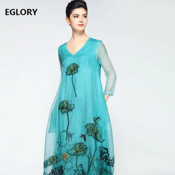 Women Casual Dress 2018 New Arrival V-Neck Organza Silk Embroidery Three Quarter Length Midi Party Loose Dress Plus Size Summer
Women Casual Dress 2018 New Arrival V-Neck Organza Silk Embroidery Three Quarter Length Midi Party Loose Dress Plus Size Summer