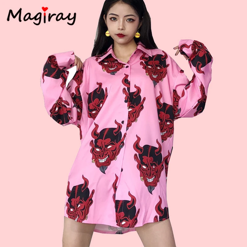 Magray Long Sleeve Blouse Dress Women Graphic Demon Print Summer Oversized Mini Dress Female Streetwear Plus Size Shirt Dress 14
Magray Long Sleeve Blouse Dress Women Graphic Demon Print Summer Oversized Mini Dress Female Streetwear Plus Size Shirt Dress 14