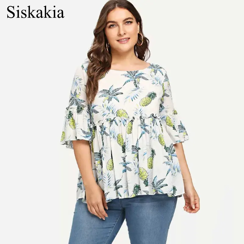Siskakia Plus Size Women Casual Tops Brief Floral Ruffles Draped Patchwork Design Women Blouses O Neck 3/4 Sleeve Holiday Wears
Siskakia Plus Size Women Casual Tops Brief Floral Ruffles Draped Patchwork Design Women Blouses O Neck 3/4 Sleeve Holiday Wears