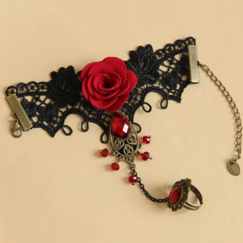 Fashion Women Bracelets Vintage Black Lace Red Rose Bracelets Flower Red Retro Bracelets
Fashion Women Bracelets Vintage Black Lace Red Rose Bracelets Flower Red Retro Bracelets