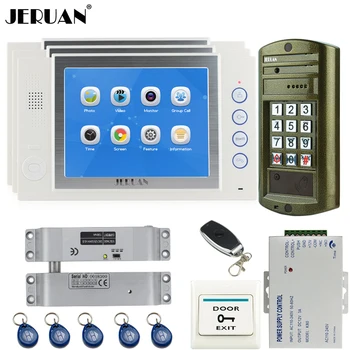 

JERUAN 8`` LCD Video Intercom Door Phone System kit 3 Record Monitor + NEW Metal Waterproof Access Password HD Mini Camera