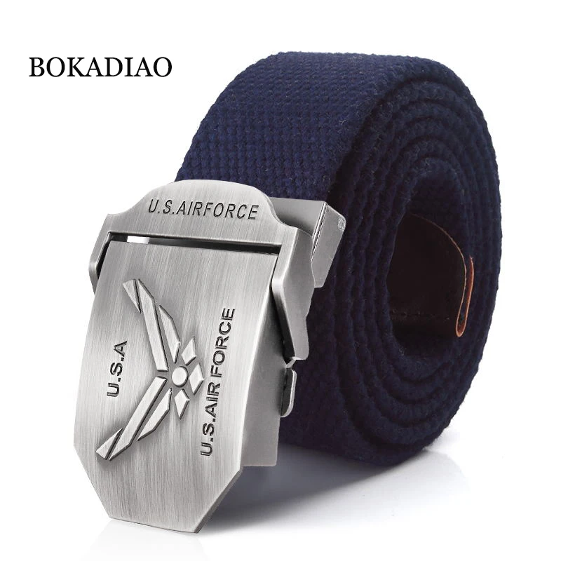 

BOKADIAO Men&Women Military Canvas belt luxury U.S.AIR FORCE Metal buckle jeans belt Army tactical belts for Men waistband strap