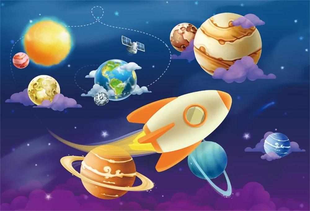 Laeacco мультфильм Вселенная космический портрет Вечеринка сцена ребенок день