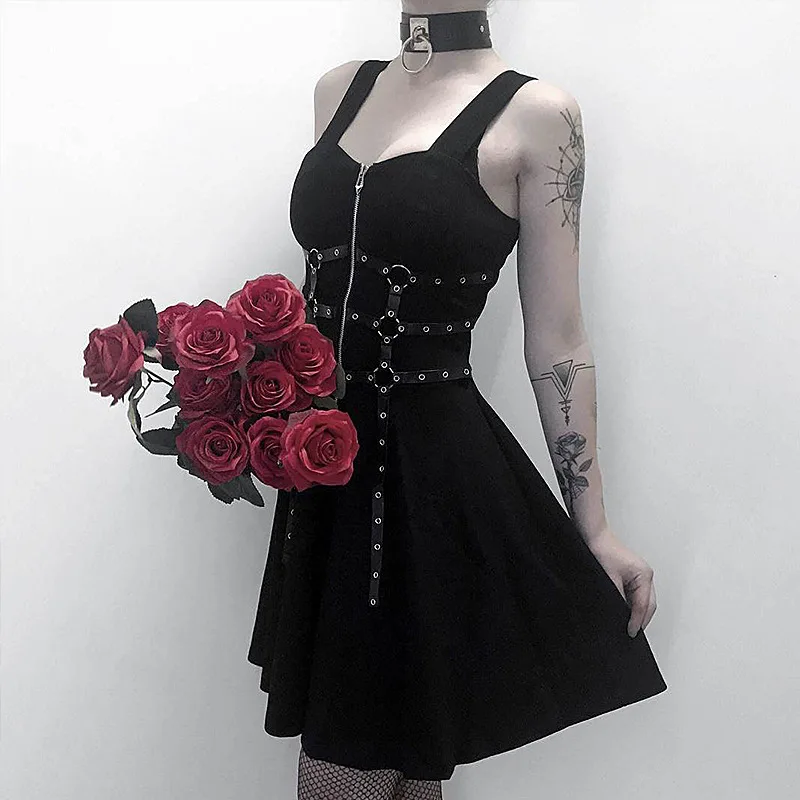 FREE SHIPPING Gothic Harajuku Black Mini Dresses