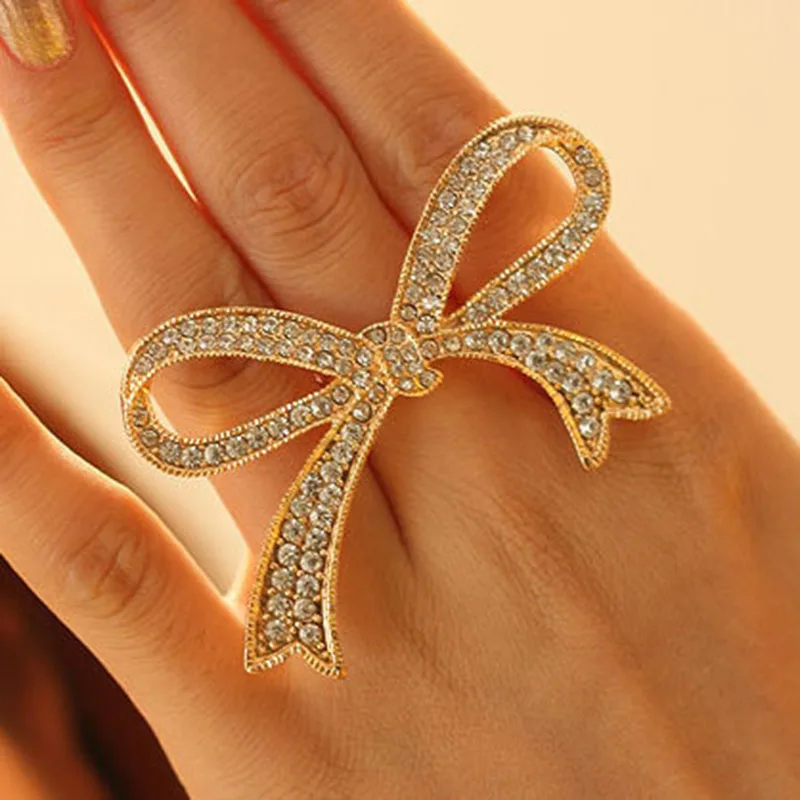 Silver Gold Color Exaggerated Rhinestone Crystal Bowknot Big Ring For Women Bow Rings Jewelry
Silver Gold Color Exaggerated Rhinestone Crystal Bowknot Big Ring For Women Bow Rings Jewelry