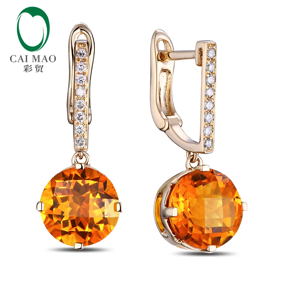 

Caimao Jewelry 14KT Yellow Gold 8mm Round Cut 3.4ct Citrine & 0.10ct Diamond Engagement Earrings