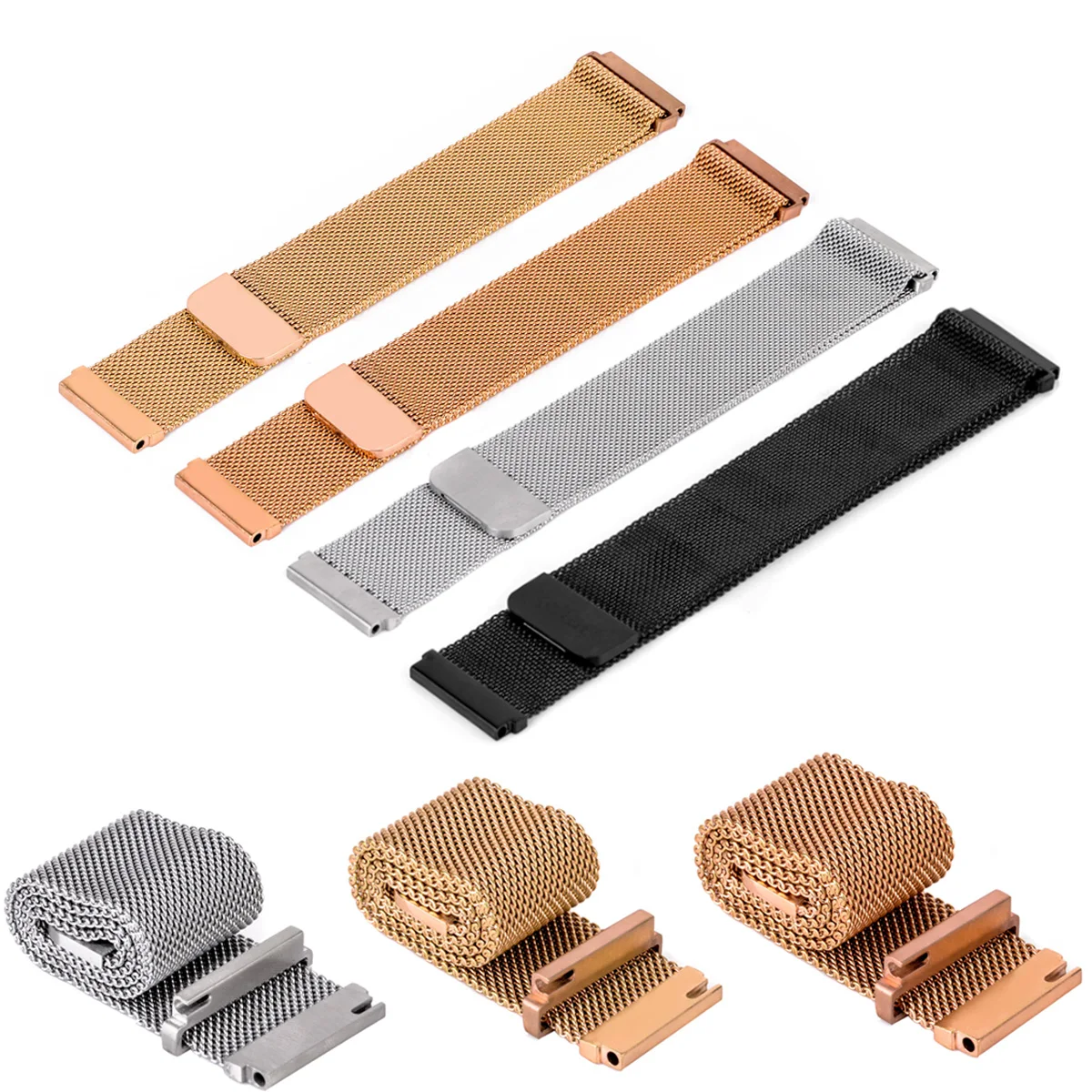 Magnetic Stainless Steel Watch Strap Milanese Loop Mesh Band Strap for Wrist Watch 4 Colors Shellhard 18mm, 20mm, 22mm, 23mm