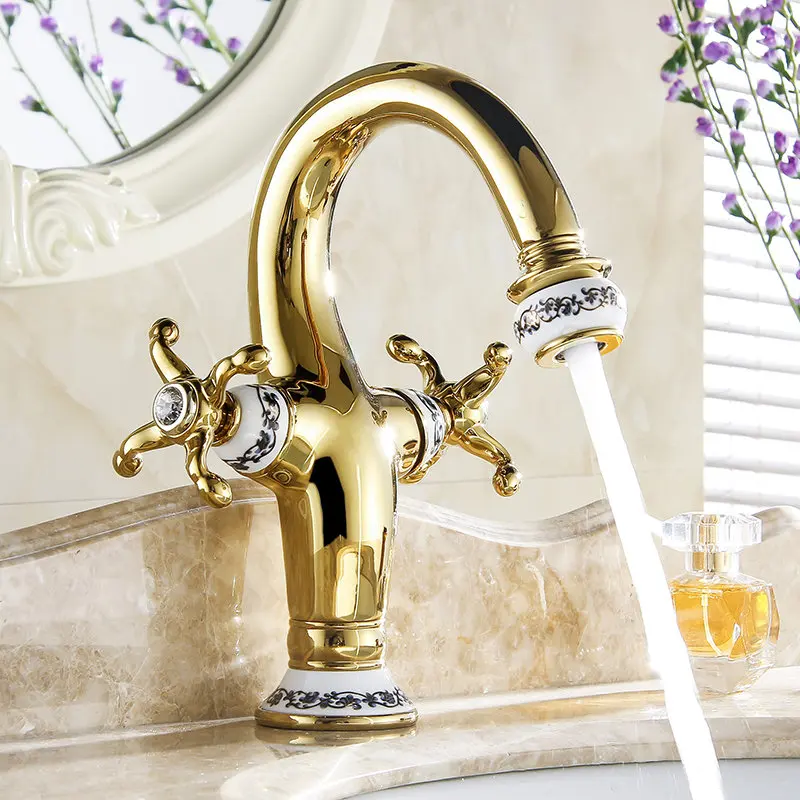 Basin Faucets Dual Cross Handle Ceramic Decorative Water Gold Single Hole Bathroom Deck Mounted Washbasin Crystal Crane M-88501
Basin Faucets Dual Cross Handle Ceramic Decorative Water Gold Single Hole Bathroom Deck Mounted Washbasin Crystal Crane M-88501
