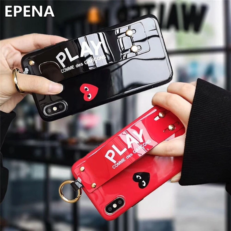 Luxury Glossy Soft Leather Mirror Bracelet Case for IPhone X XS Max XR 7 8 6 6s Plus Cover CDG Play Comme Des Garcons Coque Capa
Luxury Glossy Soft Leather Mirror Bracelet Case for IPhone X XS Max XR 7 8 6 6s Plus Cover CDG Play Comme Des Garcons Coque Capa