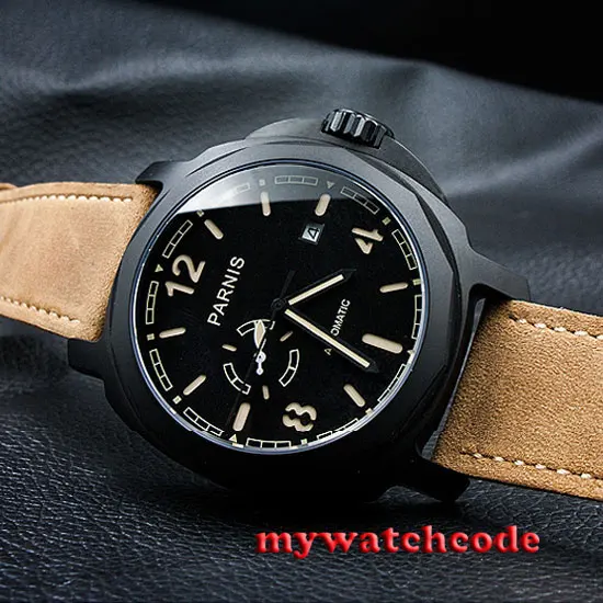 

44mm Parnis black dial PVD case Miyota Automatic Sapphire glass Mens watch p695