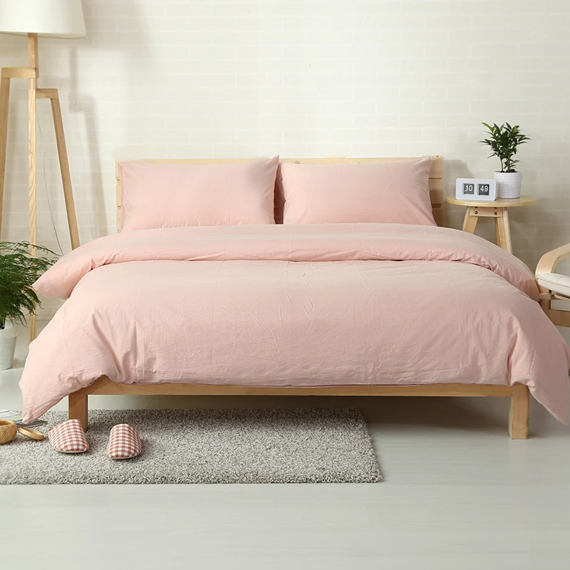 Japanese Style Solid Color Bedding Set 100 Washed Cotton Twin